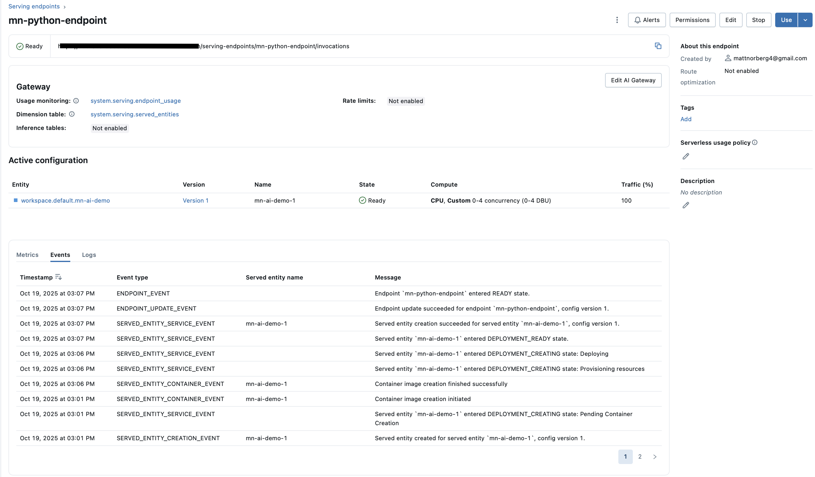 Endpoint Creation Screen